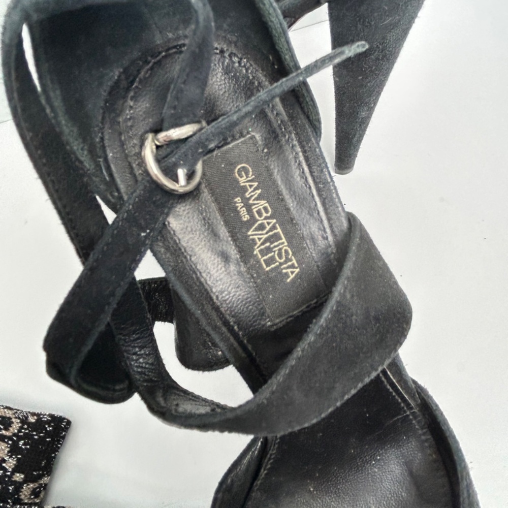 Giambattista Valli Italian Black Suede Sandals Pumps Heels - Size 7.5 - Picture 6 of 16